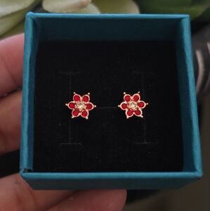 Small Red Flower Stud Earrings